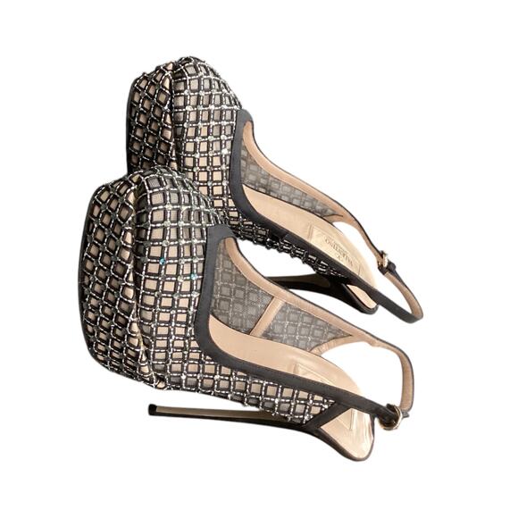 Gorgeous Valentino Black Satin With Leather And Crystals S.9 Platform Stilettos - Picture 3 of 5